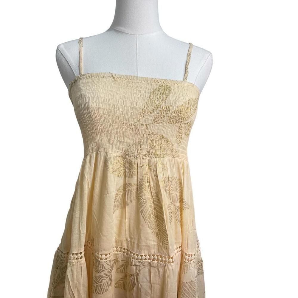 Rhea Yellow Foil Print Maxi Dress One Size Ombre Smocked Boho Tiered NWT - Picture 3 of 7